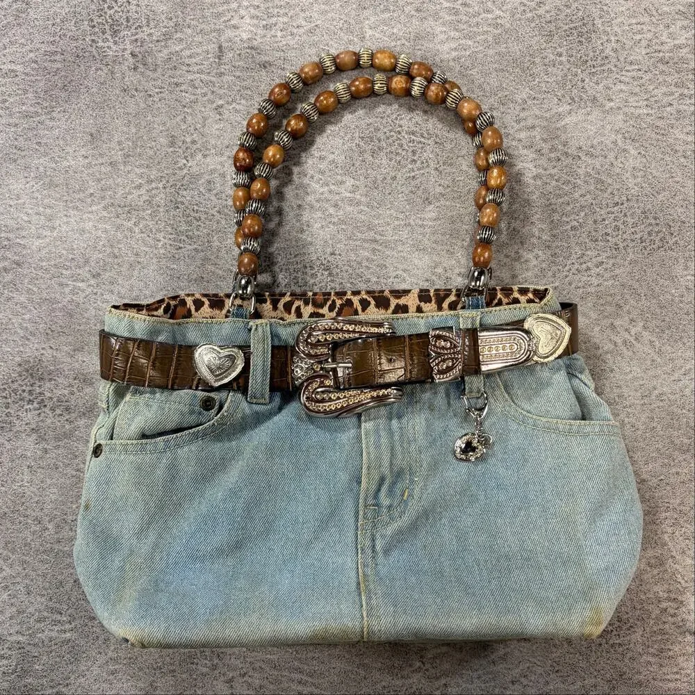 Vintage Denim Western Belt Shoulder Bag